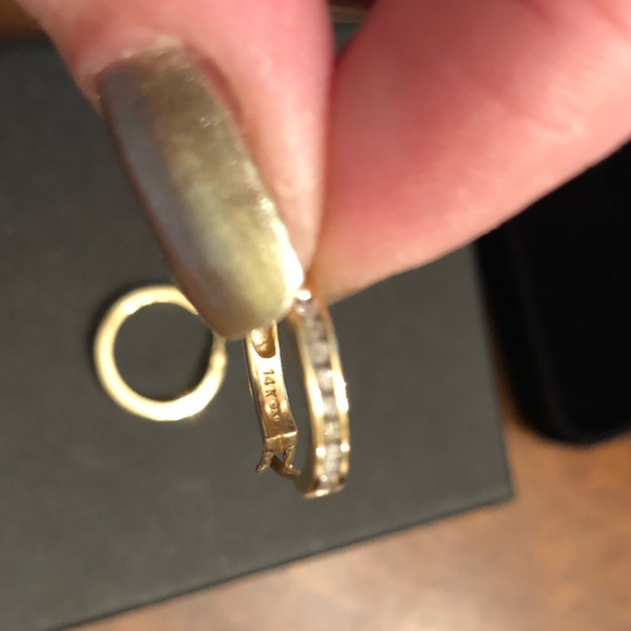 14k yellow gold diamond hoops - Picture 2 of 6